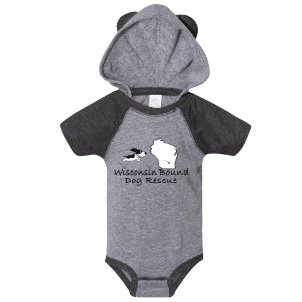 Rabbit Skins - Fine Jersey Infant Short Sleeve Raglan Bodysuit with Hood & Ears - Printed Logo Thumbnail